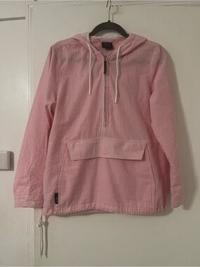 Charles River Apparel Pink Striped Hooded Pullover Jacket size M (A212)